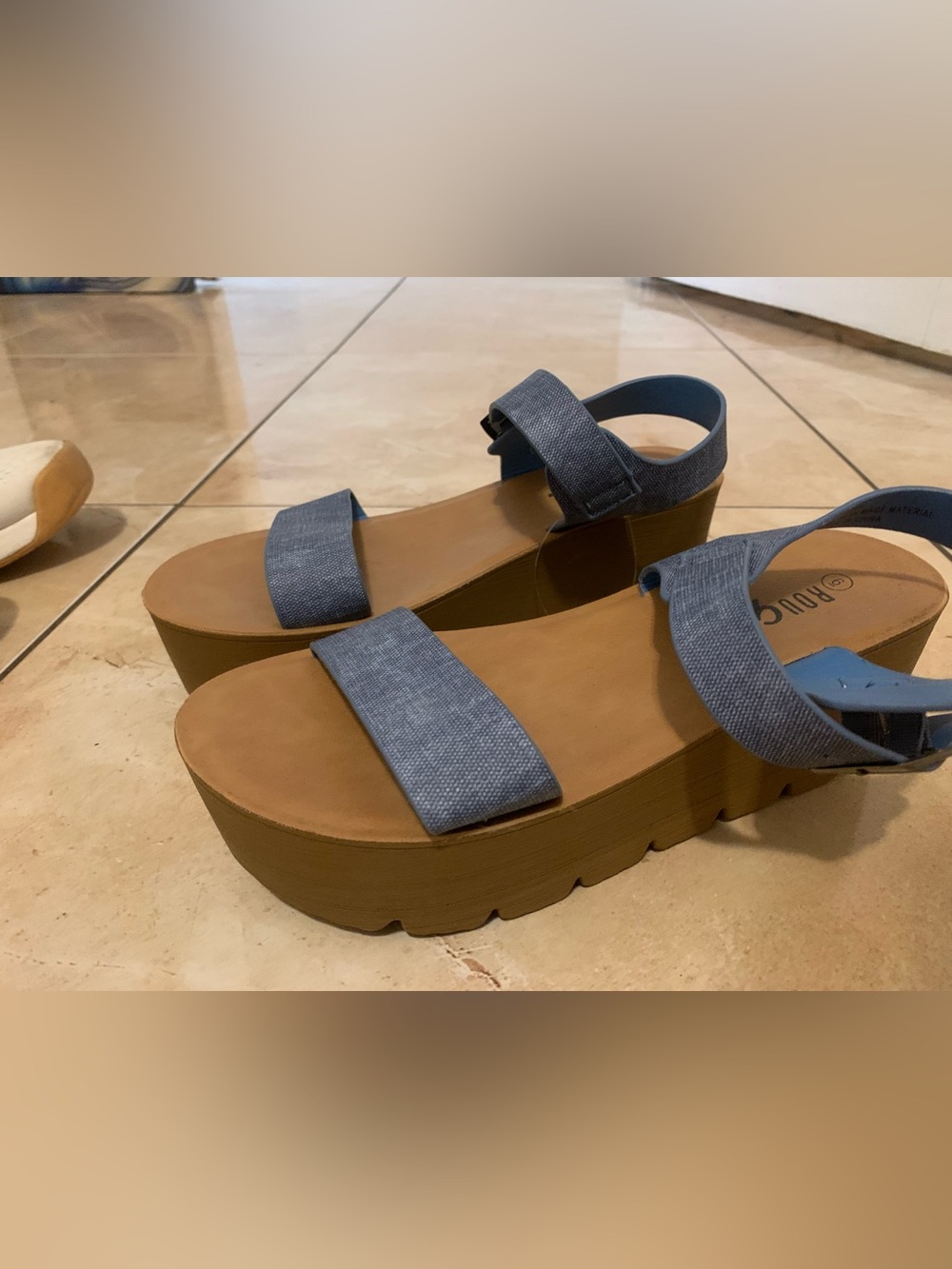 Rouge Helium Denim-Style Blue Platform Sandals with Ankle Strap
